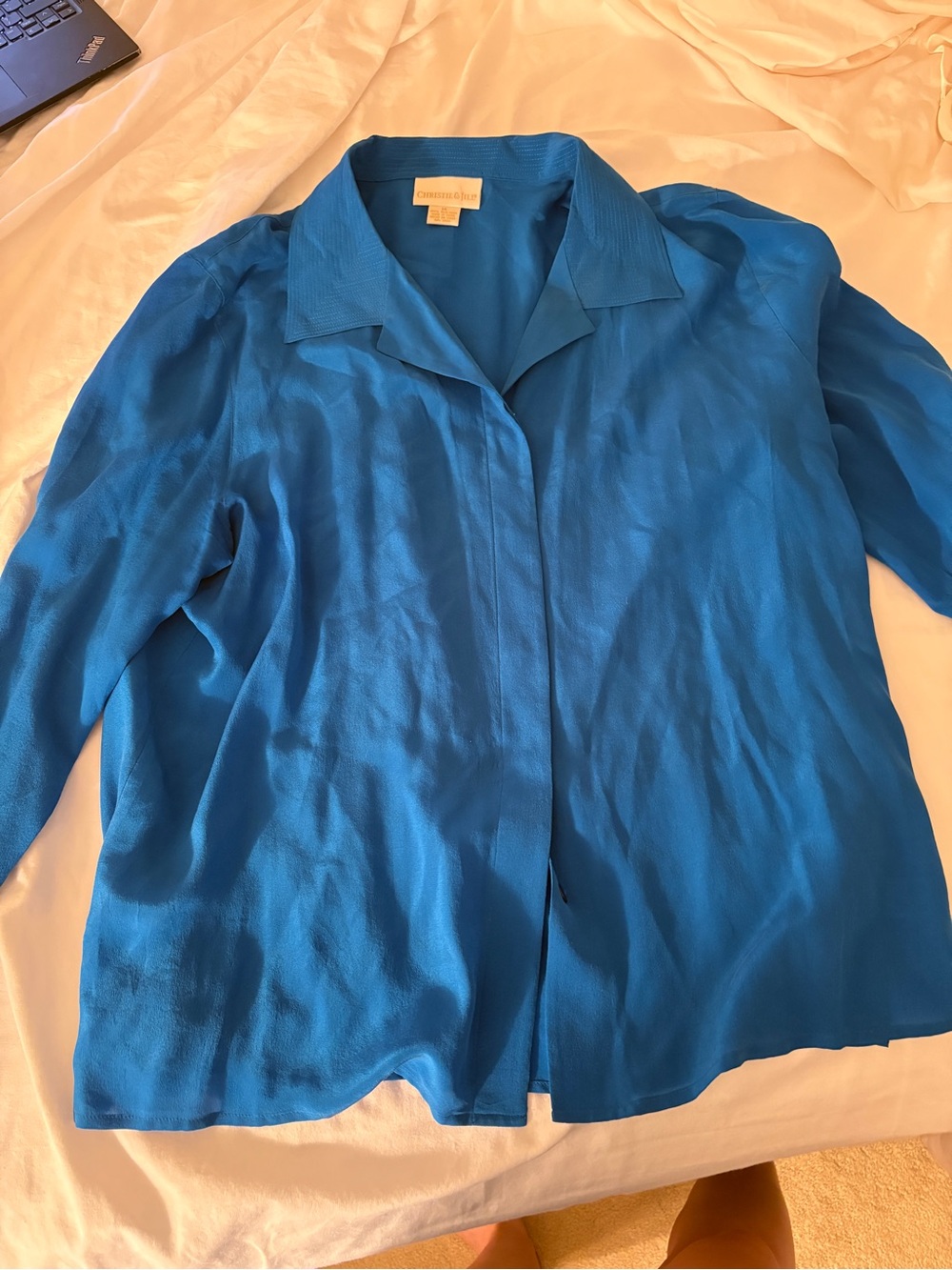 XL Blue Silk Buttondown Blouse